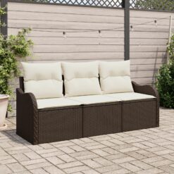 3 dalių sodo sofa rinkinys su pagalvėm Ruda Poliratanas