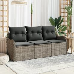 3 dalių sodo sofa su pagalvėlėmis pilkoje PE ratanas