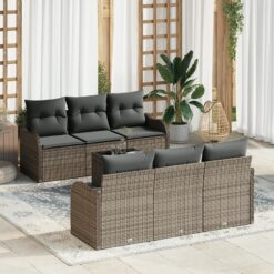 7 Dalių Sodo Sofa Komplektas su Paguldais Pilka Poli Ratanas