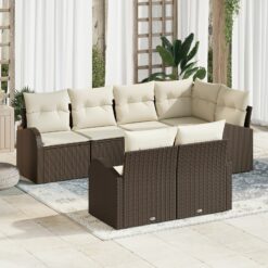 Sodo sofa rinkinys 7 vnt. Ruda ir kreminė