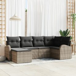 6 dalių sodo sofa komplektas su pagalvėmis Pilkas poli ratanas