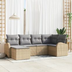 6 dalių sodo sofa komplektas su pagalvėmis smėlio poli ratanas