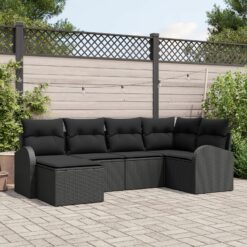 6 dalių sodo sofa komplektas su pagalvėmis juoda poli ratanas