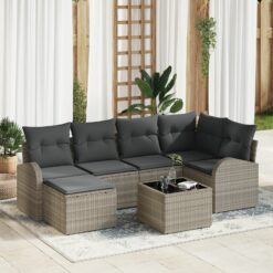 7 dalių sodo sofa komplektas su pagalvėmis pilko poli ratanas