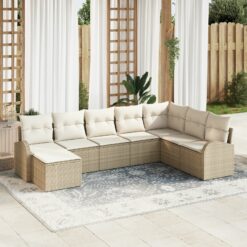 Sodo sofa komplektas 8 dalių Smėlio Ratanas, Poliesteris