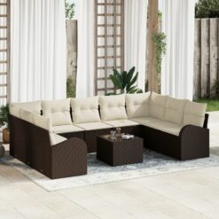 9 Vienetų Sodo Sofa Rinkinys su Pagalvėmis Pilkas Poli Ratanas