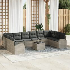 11 dalių sodo sofa komplektas su pagalvėlėmis šviesiai pilkas poliratanas