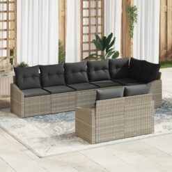 Sodo Sofa Rinkinys 8 dalių Pilka Ratanas Sodo Sofa Rinkinys
