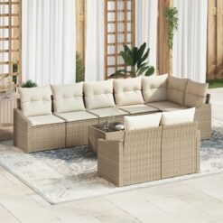 Sodo Sofa Komplektas 9 vnt. Smėlio Poli Ratanas