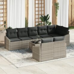 Sodo sofa rinkinys 9 dalys Šviesiai pilka Ratanas Lauko sofa