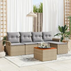 Sodo Sofa Komplektas 6 Dalių Smėlio ir pilka Ratanas ir audinys
