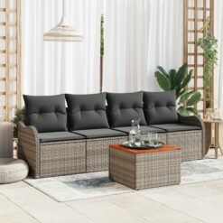 5 dalių sodo sofa komplektas su pagalvėlėmis pilkas poli ratanas akacija