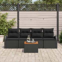 5 dalių sodo sofa rinkinys su pagalvėmis Juodas Poliratanas Akacija