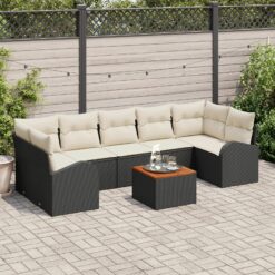 8 dalių sodo sofa rinkinys su pagalvėlėmis Juoda Poli ratanas Akacija
