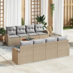 9 dalių Sodo Sofa Rinkinys su Pagalvėlėmis Smėlio Poli Ratanas Akacijos