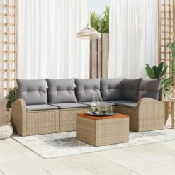 6 dalių sodo sofas su pagalvėmis smėlio poli ratanas akacijos