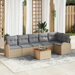 7 dalių sodo sofa rinkinys su pagalvėlėmis Smėlio poli ratanas akacija