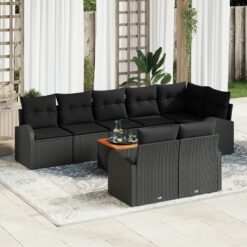 9 dalių sodo sofa rinkinys su pagalvėmis Juoda poli ratanas akacija