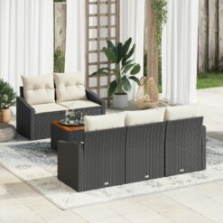 6 dalių sodo sofa komplektas su pagalvėlėmis juodas poli ratanas akacija