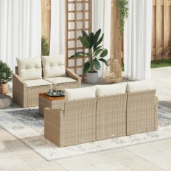 6 dalių sodo sofa rinkinys su pagalvėmis Smėlio poliratanas akacijos