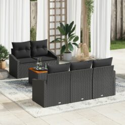 6 dalių sodo sofa komplektas su pagalvėlėmis juodas poli ratanas