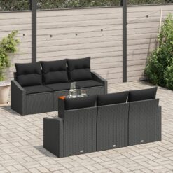 7 dalių sodo sofa komplektas su pagalvėlėmis Juoda Poliratanas Akacija
