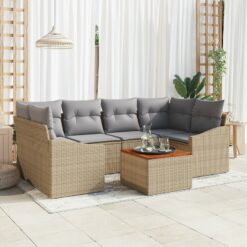 7 dalių sodo sofa rinkinys su pagalvėmis smėlio poli ratanas akacija