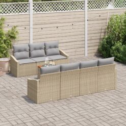 8 dalių sodo sofa komplektas su pagalvėlėmis, smėlio poli ratanas akacija