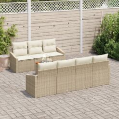 8 dalių sodo sofa komplektas su pagalvėmis smėlio poli ratanas akacija