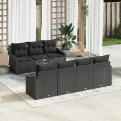 8 Dalių Sodo Sofa Komplektas Su Pagalvėmis Juodas Poli Ratanas Akacija