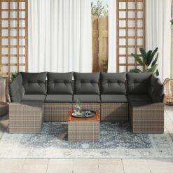8 dalių sodo sofa rinkinys su pagalvėlėmis Pilka poli ratanas akacija
