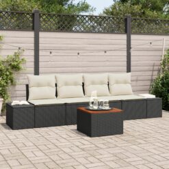 5 dalių sodo sofa su pagalvėlėmis juodas poli ratanas akacijos
