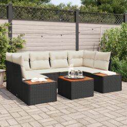 7 dalių sodo sofas rinkinys su pagalvėlėmis juodas poliratanas akacija