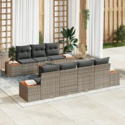 8 dalių sodo sofa komplektas su pagalvėmis pilkas poliratanas akacija