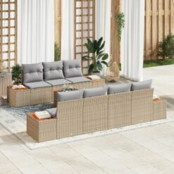 8 dalių sodo sofa rinkinys su pagalvėmis Smėlio poli ratanas akacija