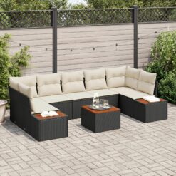 8 dalių sodo sofa rinkinys su pagalvėlėmis juoda poli ratanas akacija