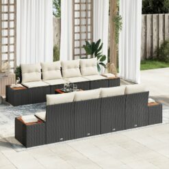 9 dalių sodo sofa rinkinys su pagalvėmis juodas poli ratanas akacija