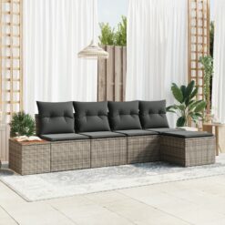 5 dalių sodo sofa rinkinys su pagalvėlėmis pilka poli ratanas akacija