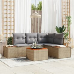 5 dalių sodo sofa komplektas su pagalvėlėmis Smėlio Poli ratanas Akacija