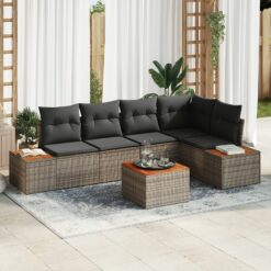 6 dalių sodo sofa rinkinys su pagalvėlėmis pilkos spalvos poli ratanas akacija