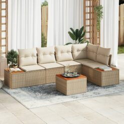 6 dalių sodo sofa komplektas su pagalvėlėmis Smėlio Poli ratanas Akacija