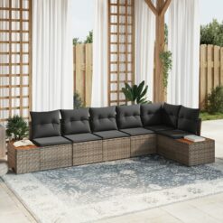 6 dalių sodo sofa su pagalvėmis Pilka Poli Ratanas Akacija