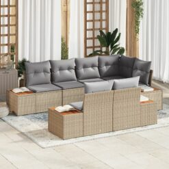 7 Dalių Sodo Sofa Rinkinys Su Pagalvėmis Smėlio Poly Ratanas Akacija