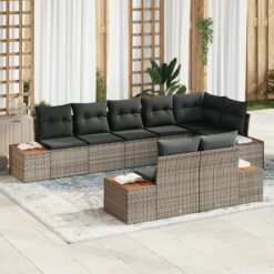 8 dalių sodinės sofa komplektas su pagalvėlėmis pilkos poli ratanos