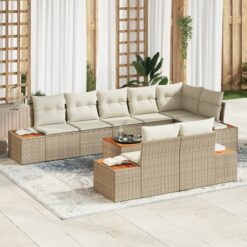 9 dalių sodo sofa komplektas su pagalvėlėmis smėlio poli ratano akacijos