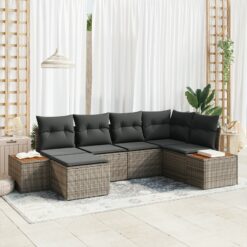 6 dalių sodo sofa su pagalvėlėmis pilka poli ratanas akacija