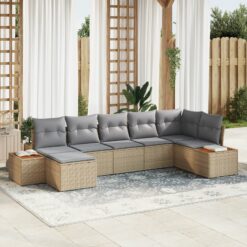 7 dalių Sodo sofa rinkinys su pagalvėmis, Smėlio, Ratanas