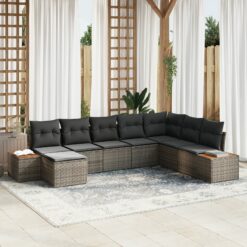 8 dalių sodo sofa rinkinys su pagalvėlėmis pilkas poliratanas akacija