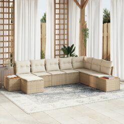 8 Dalių Sodo Sofa Rinkinys su Pagalvėlėmis Smėlio Poli Ratanas Akacija