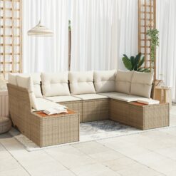 6 dalių sodo sofa komplektas su pagalvėlėmis Smėlio poli ratanas akacija